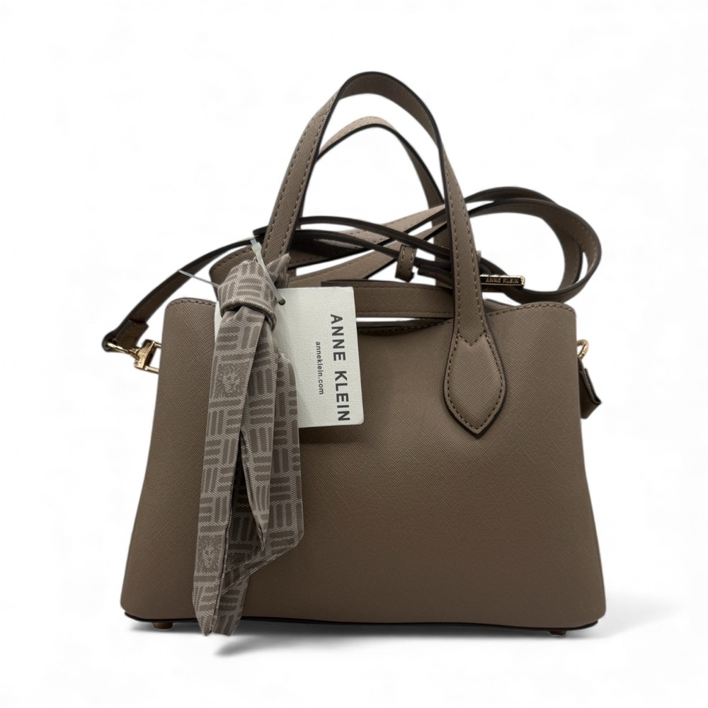 Anne Klein Brown Satchel with Scarf Accent